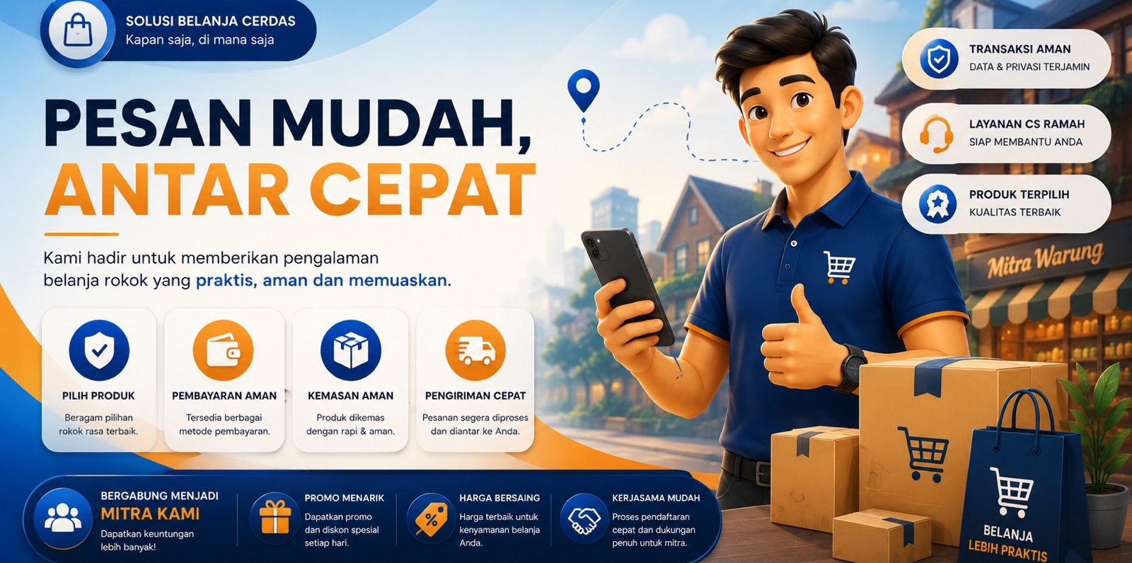 Pesan mudah, antar cepat — beragam metode pembayaran dan pesanan diantar warung mitra.